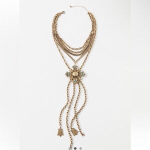 NWT Free People Watercolor Eyes Layered Necklace Gold & Turquoise